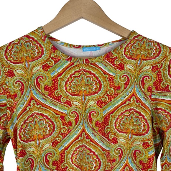 J.McLaughlin Paisley Print Top 3/4 Sleeve Blouse Colorful Pattern Size M Preppy - Picture 1 of 7